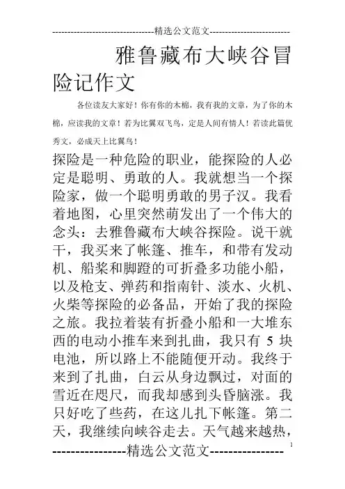 雅鲁藏布大峡谷冒险记作文
