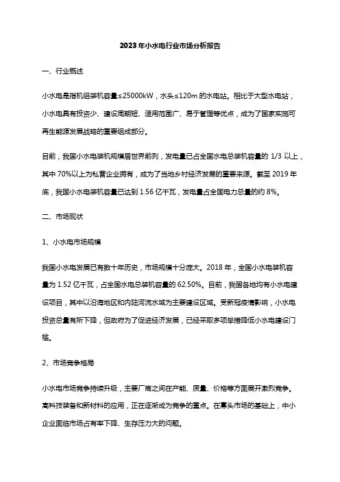 2023年小水电行业市场分析报告