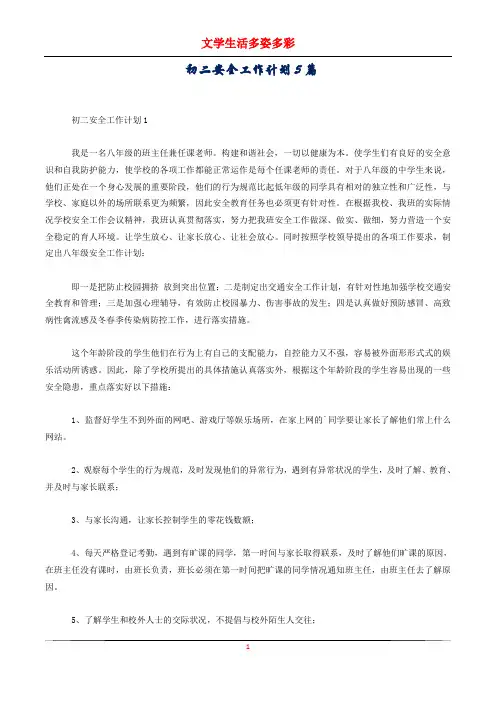 初二安全工作计划5篇