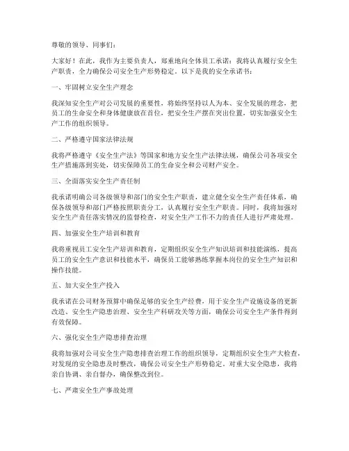 主要负责人的安全承诺书