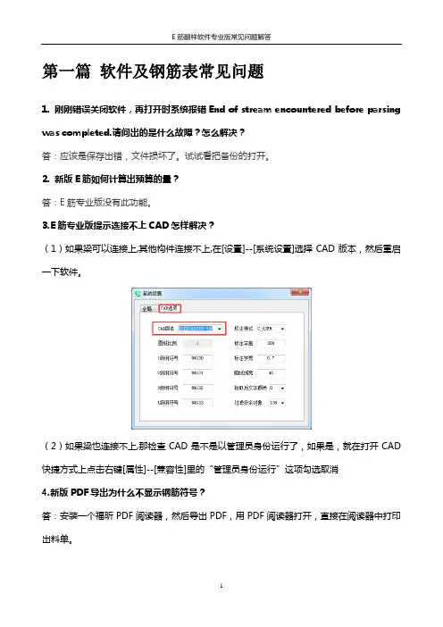 E筋翻样软件专业版常见问题解答要点