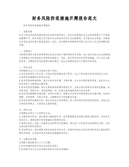 财务风险防范措施开题报告范文