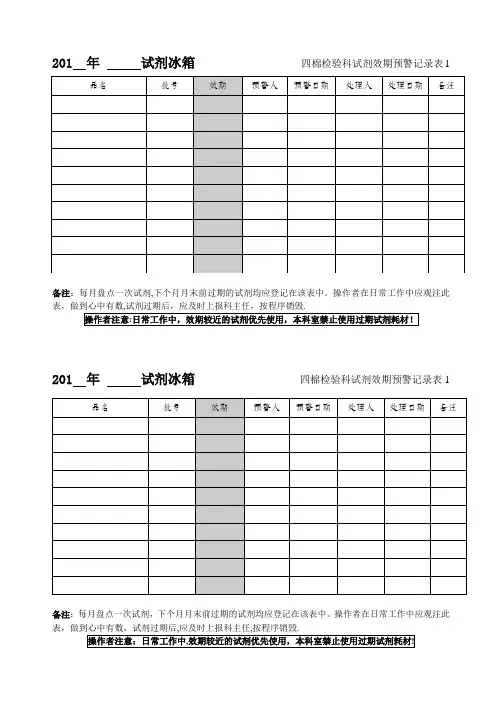检验科试剂效期预警记录表