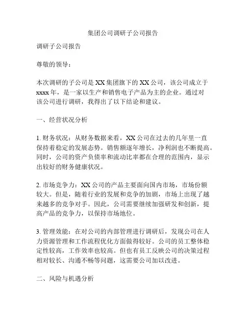 集团公司调研子公司报告