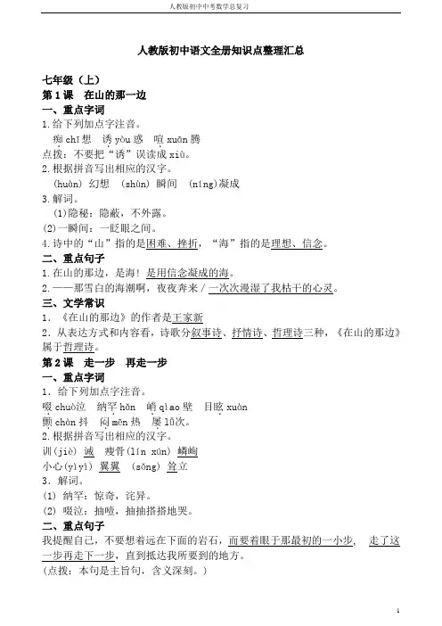 人教版初中语文全册知识点整理汇总