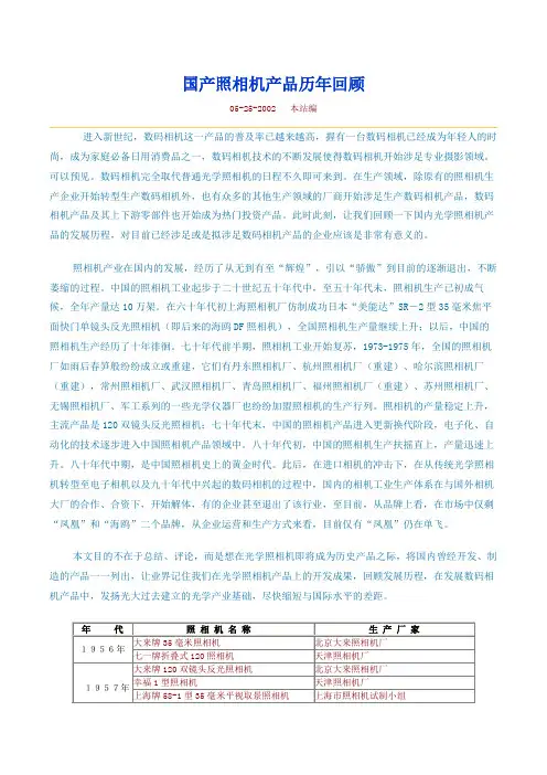 国产照相机产品历年回顾