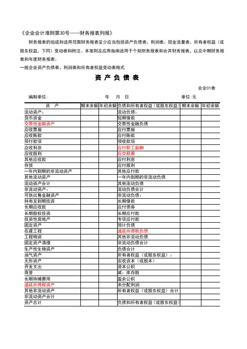 财务报表标准格式-完整版