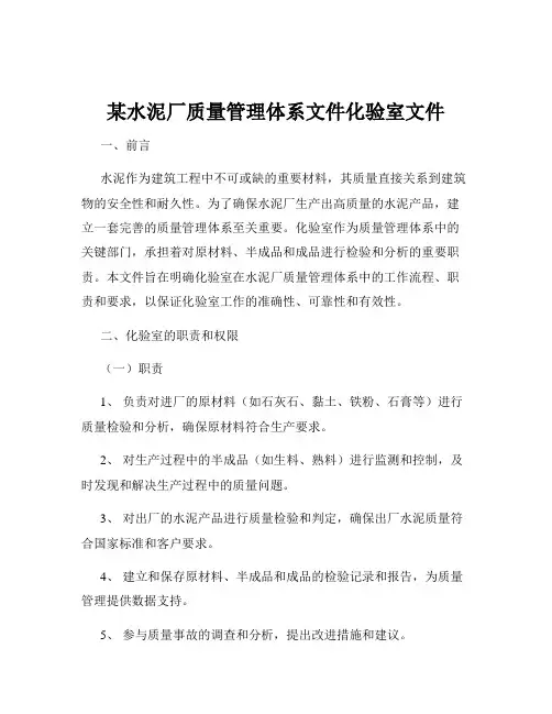 某水泥厂质量管理体系文件化验室文件