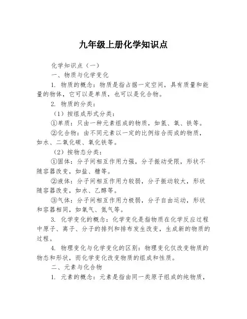 九年级上册化学知识点