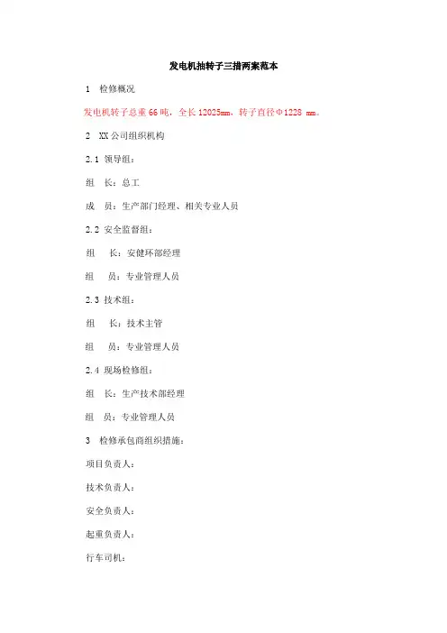 发电机抽转子三措两案范本