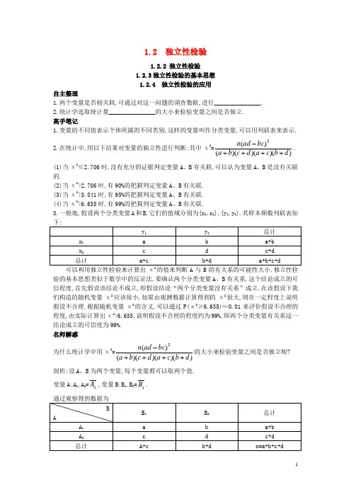 高中数学 第一章 统计案例 1.2 独立性检验 1.2.2 独立