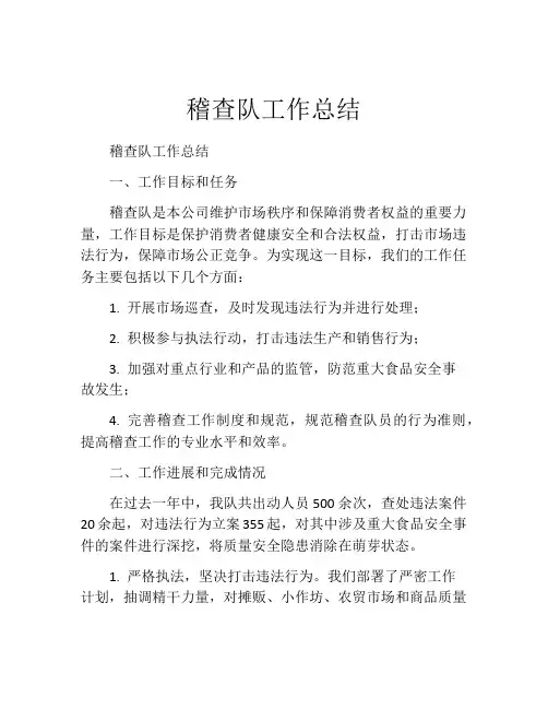 稽查队工作总结