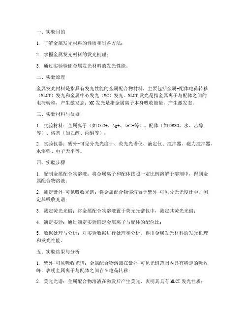 金属发光材料实验报告