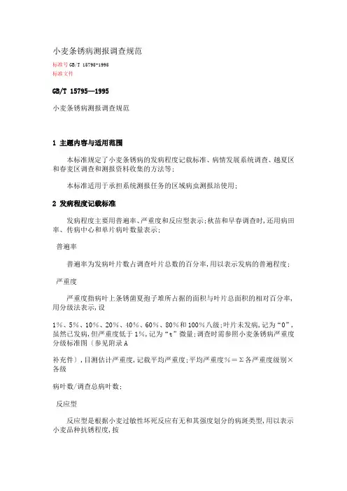 小麦条锈病测报调查规范