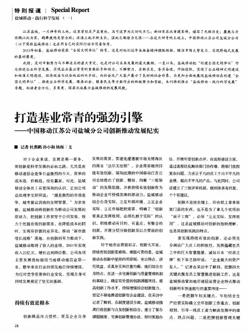 打造基业常青的强劲引擎——中国移动江苏公司盐城分公司创新推动发展纪实