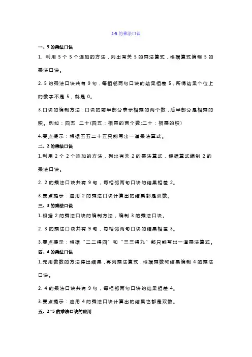二年级数学上册乘法口诀知识重点+练习题(精编版)