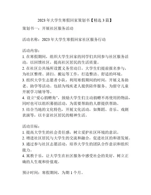 2023年大学生寒假回家策划书【精选3篇】