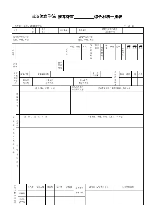 综合材料一览表
