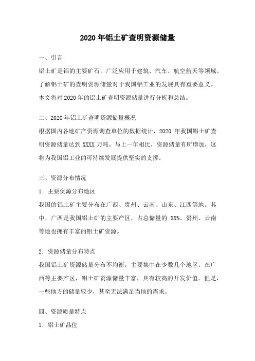 2020年铝土矿查明资源储量