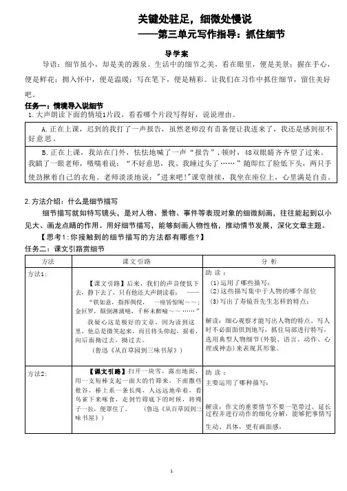作文指导《细节描写》学案 部编版语文七年级下册