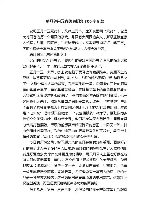 猜灯谜闹元宵的说明文800字5篇