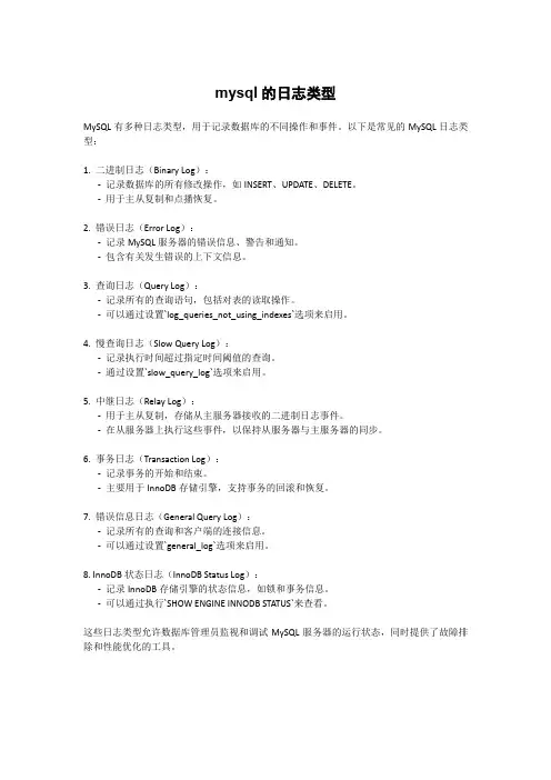 mysql的日志类型