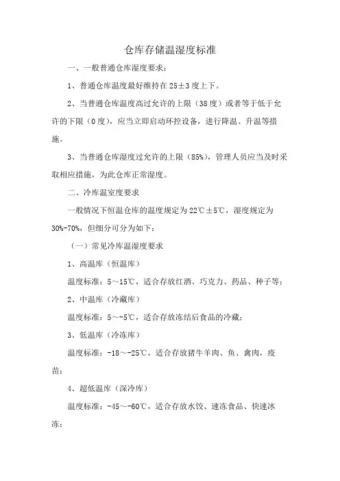 仓库存储温湿度标准