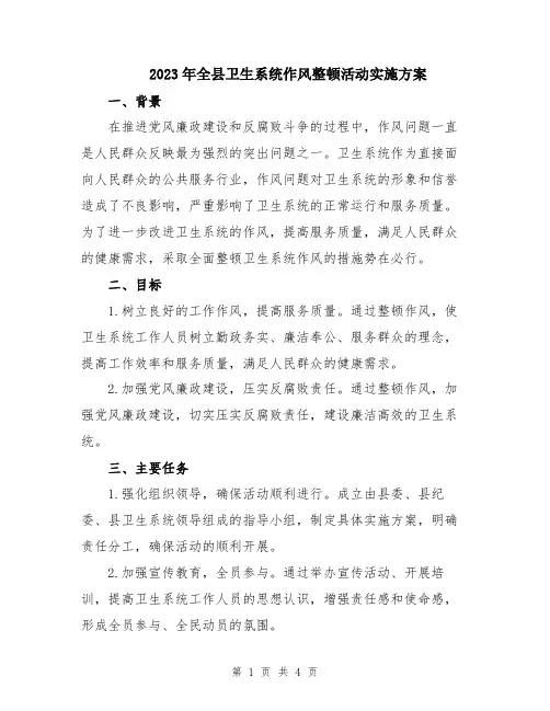 2023年全县卫生系统作风整顿活动实施方案