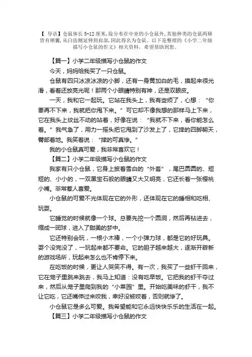 小学二年级描写小仓鼠的作文