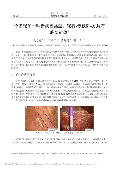 个旧锡矿一种新成因类型_锡石_赤铁矿_方解石脉型矿体_钱志宽