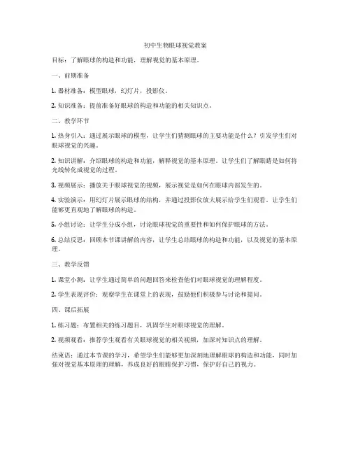 初中生物眼球视觉教案