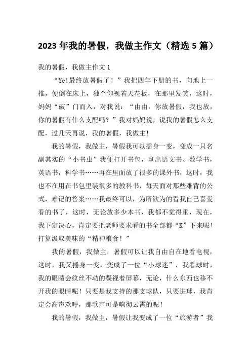 2023年我的暑假,我做主作文(精选5篇)