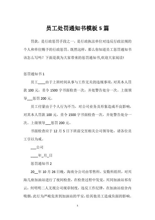 员工处罚通知书模板5篇