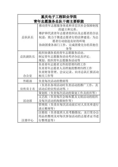 青年志愿服务总队干部主要职能