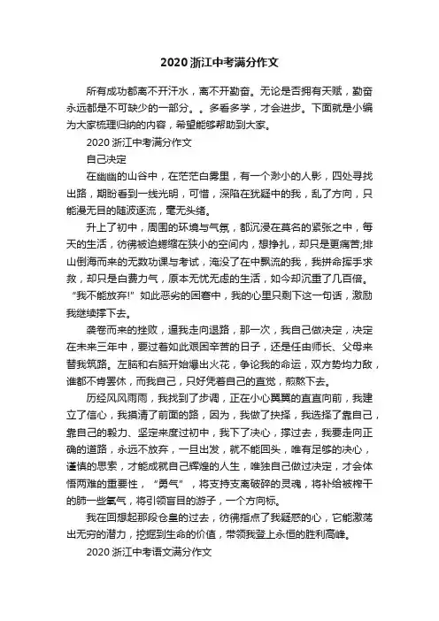 2020浙江中考满分作文