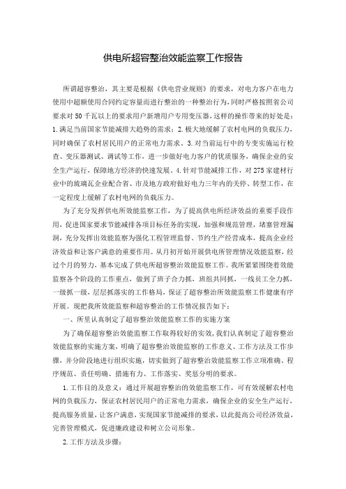 供电所超容整治效能监察工作报告