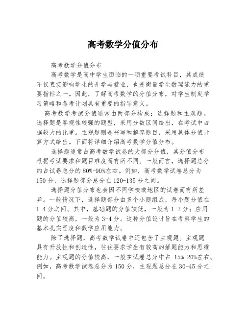 高考数学分值分布