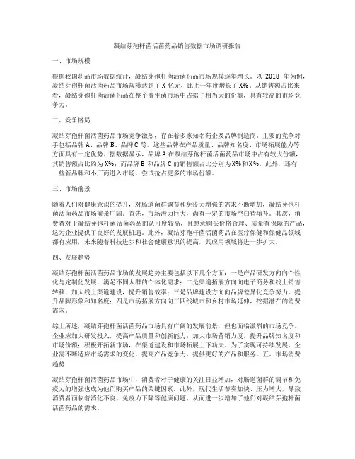 凝结芽孢杆菌活菌药品销售数据市场调研报告