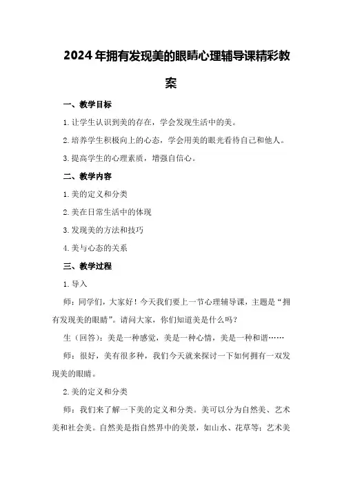 2024年拥有发现美的眼睛心理辅导课精彩教案