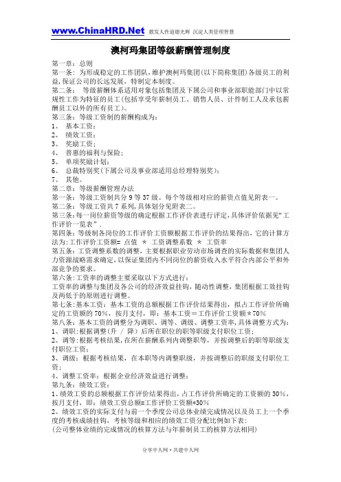 澳柯玛集团等级薪酬管理制度