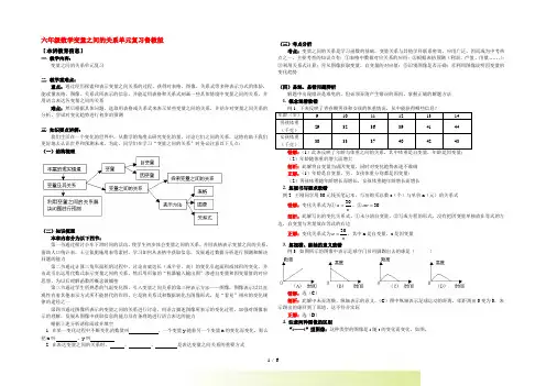 六年级数学变量之间的关系单元复习鲁教版