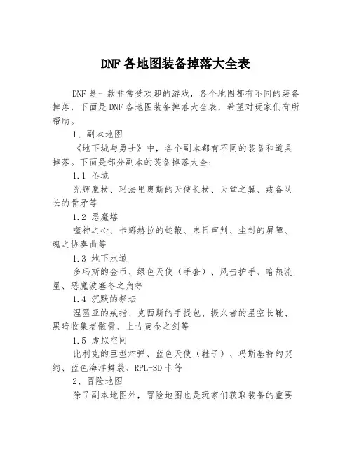 DNF各地图装备掉落大全表