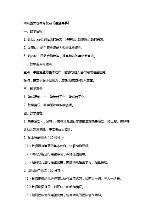 幼儿园大班体育教案《灌蓝高手》