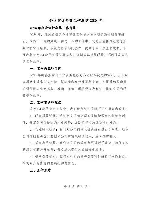 企业审计年终工作总结2024年(2篇)