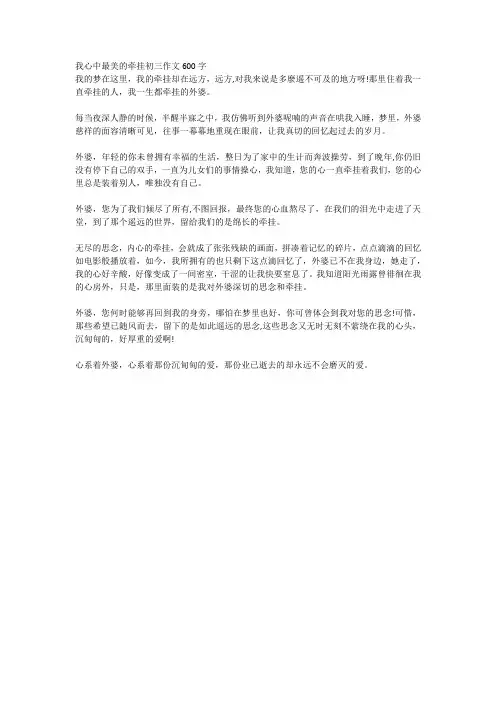 我心中最美的牵挂初三作文600字