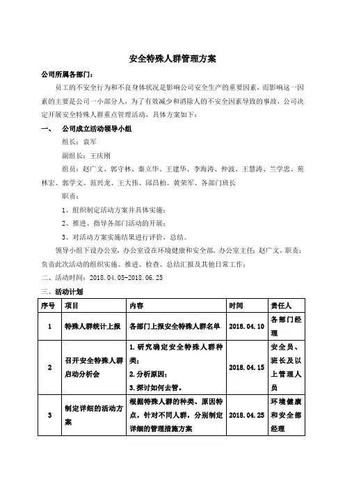 安全特殊人群管理方案