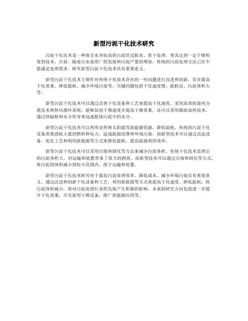 新型污泥干化技术研究