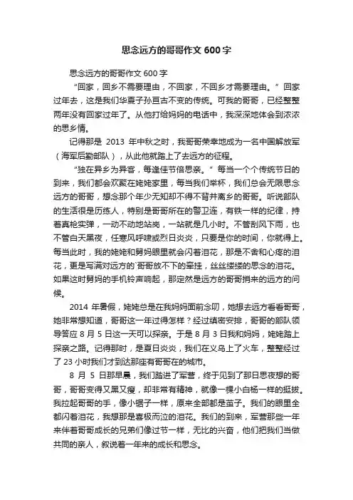 思念远方的哥哥作文600字