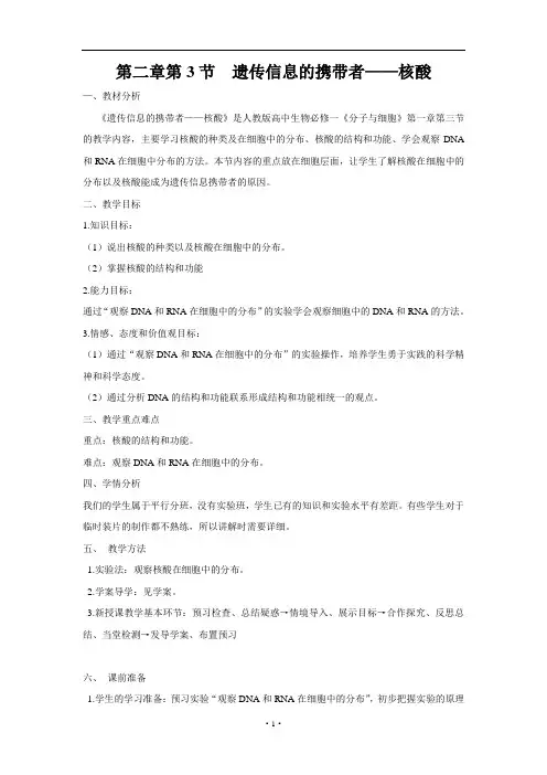 生物必修一第二章第3节《遗传信息的携带者——核酸》教案