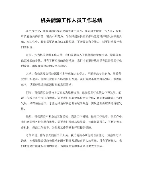 机关能源工作人员工作总结